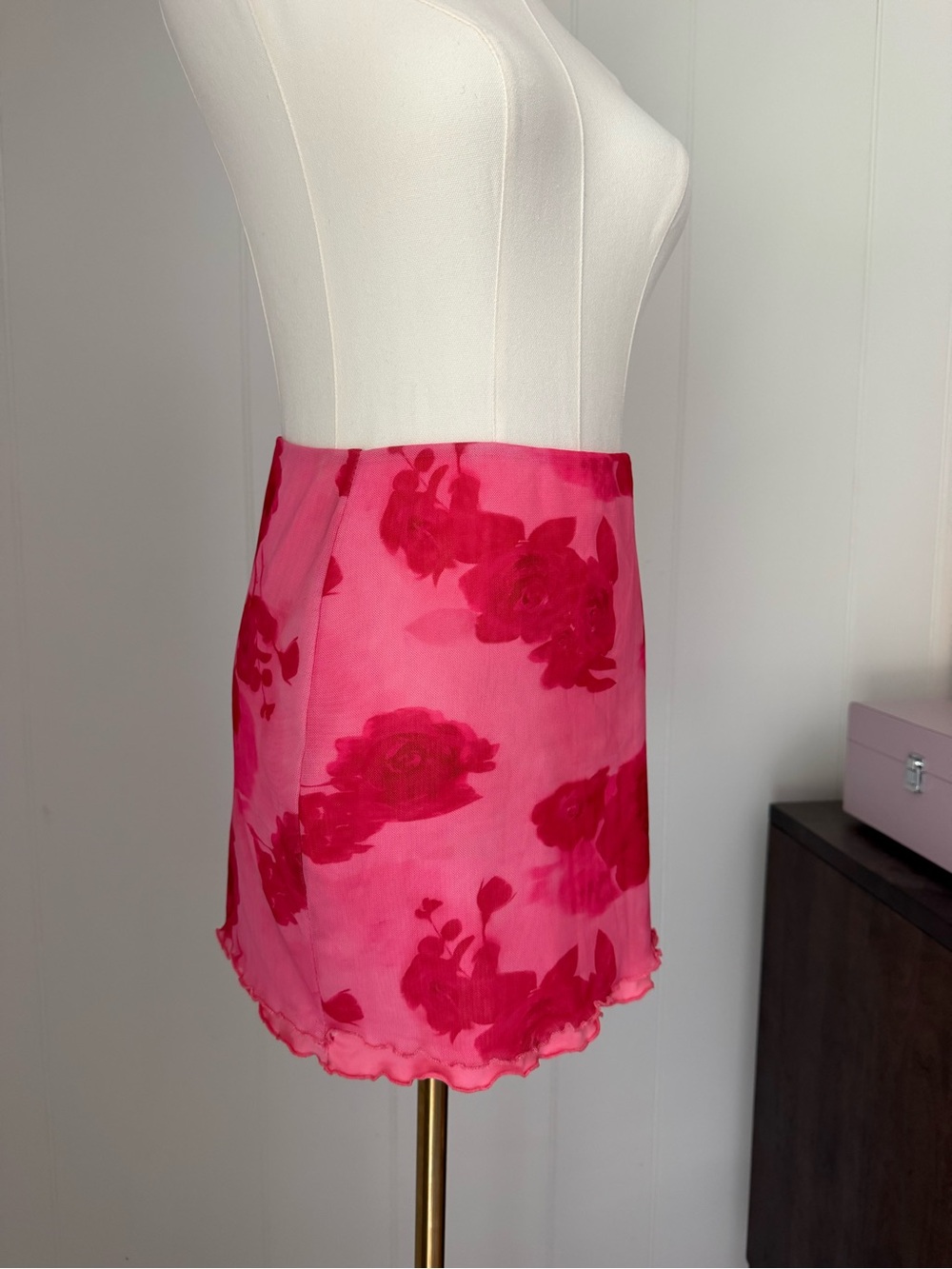Pink Floral Sheer Mini Skirt - Picture 2 of 5